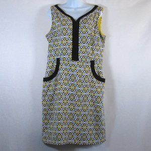 London Times Womens Yellow Black White Sleeveless Dress Size 14 Pre-owne…